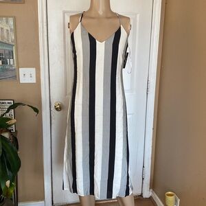 Lulu's Black and White Striped Back-Tie Midi Dress